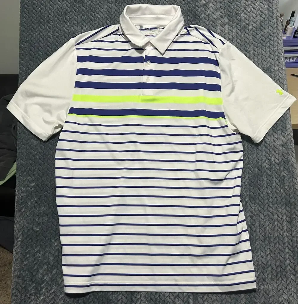 Adidas Golf Polo Shirt Mens Large Blue White Short Sleeve Athletic